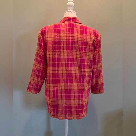 I.B. Diffusion Embroidered Plaid Blazer Jacket Size 10 Pink Orange Vintage 90s - Picture 8 of 14